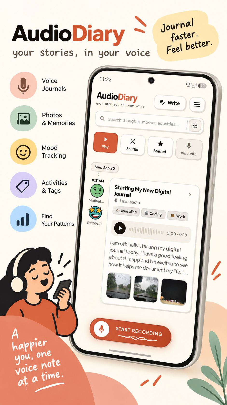AI Voice Journal Main Screen Showcase